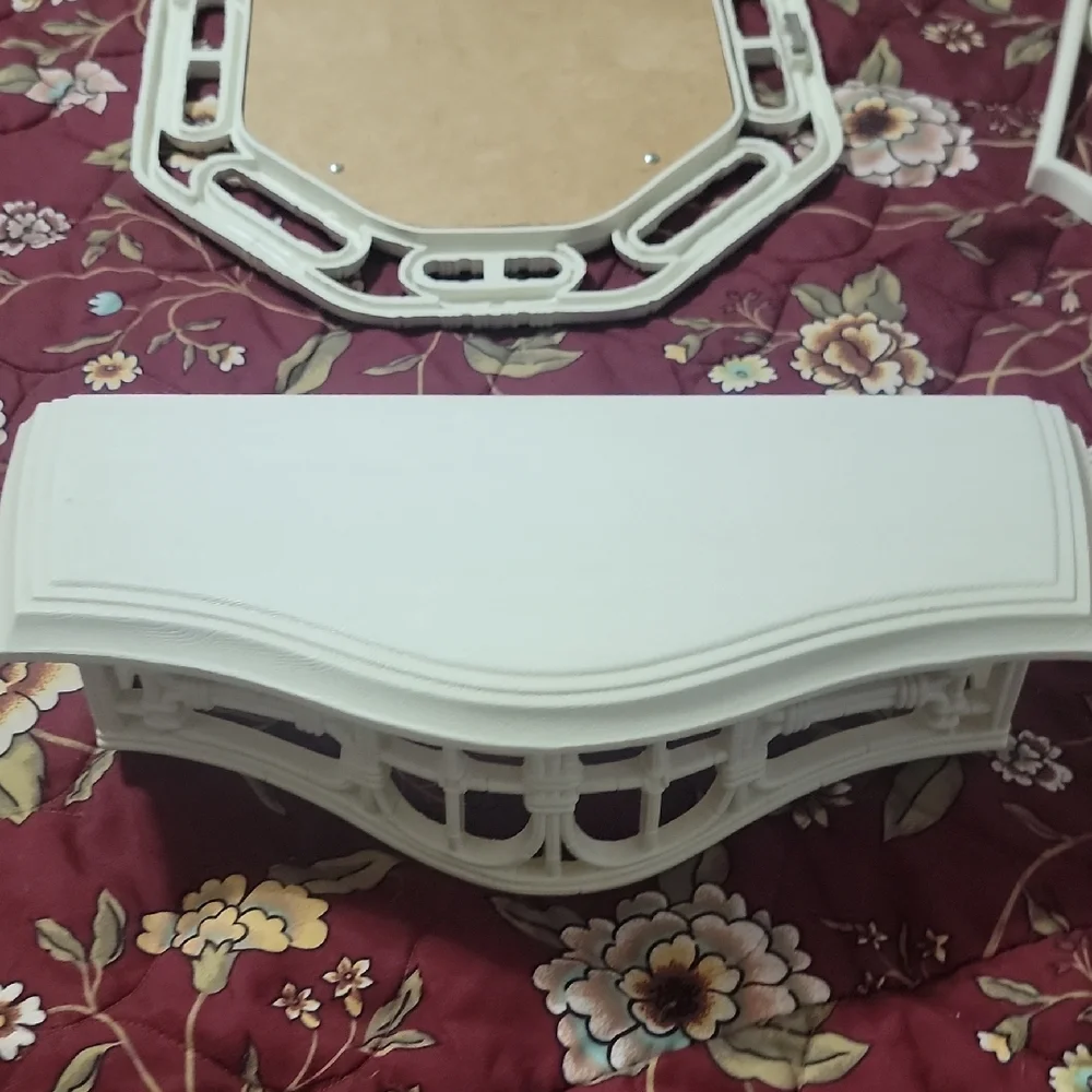 Vintage Homco White Wicker Resin Mirror Wall Decor Set